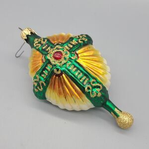 Vintage Multicolor Glass Teardrop Cross Polish Christmas Ornament new